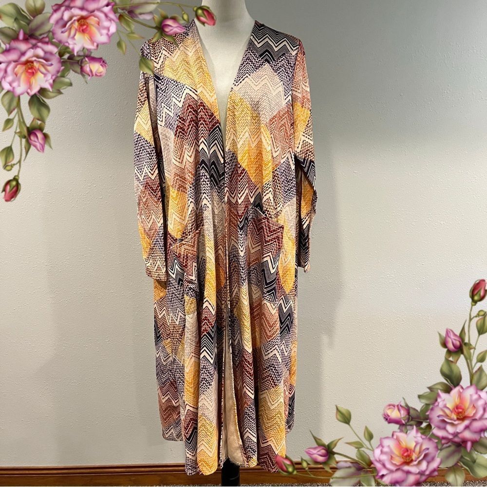 LuLaRoe Colorful Chevron Patterned Sarah‎ open duster size large